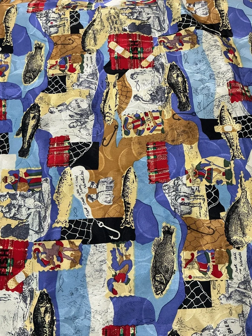 Vintage 1991 Nicole Miller 100% Silk Scarf Nautical Fishing Anchor  42” Square - Picture 10 of 11